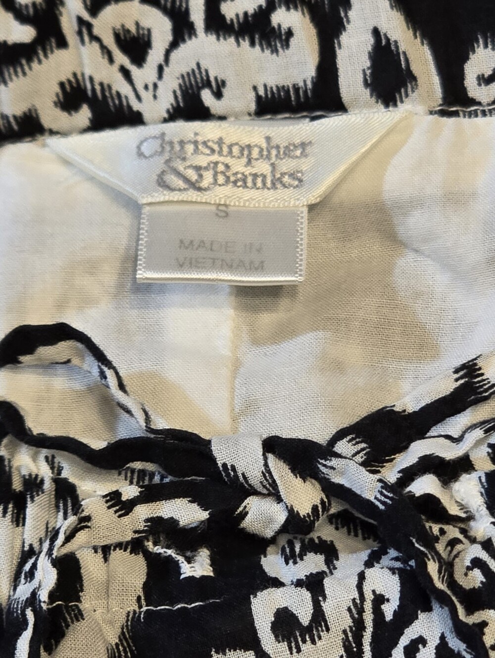 Christopher & Banks Black White Ikat Damask Tiered Maxi Skirt S 100% Cotton - Picture 2 of 7